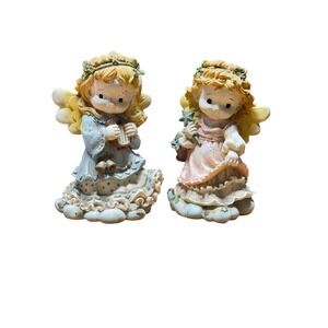 Young's Inc Angel Figurines‎ Set of 2 Vintage Style Cherub Harp Star Resin Decor